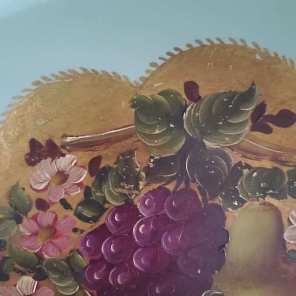 60s Toleware Hand Painted Metal Oval Tray 16.5" x 13.5" Bar Kitchen Serving Vtg - Picture 8 of 10